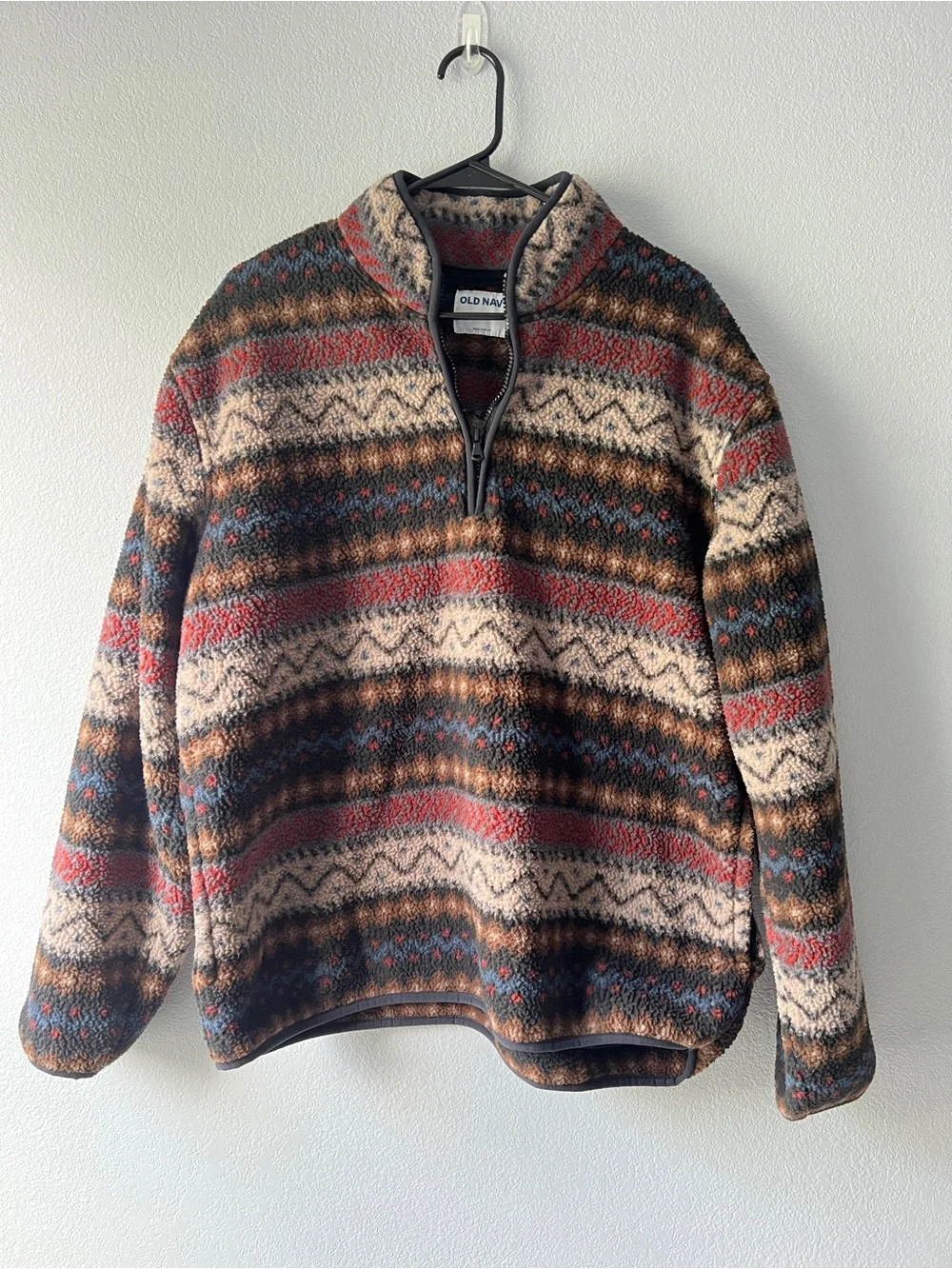 Old Navy Fair Isle Fleece Pullover Mens Large 1/4 Zip Cabincore Gorpcore Nordic
